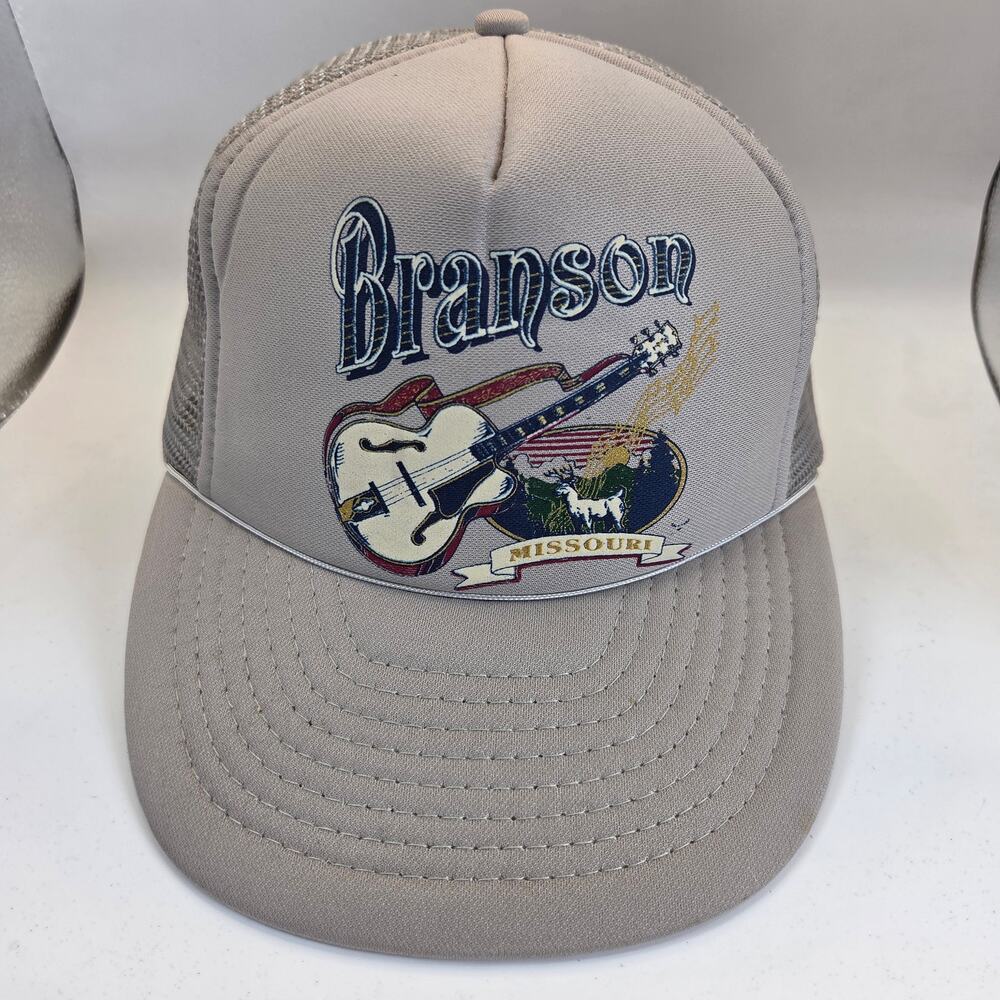 Vintage Branson Missouri Guitar Goat Souvenir Trucker Snapback Hat OSFA Mesh